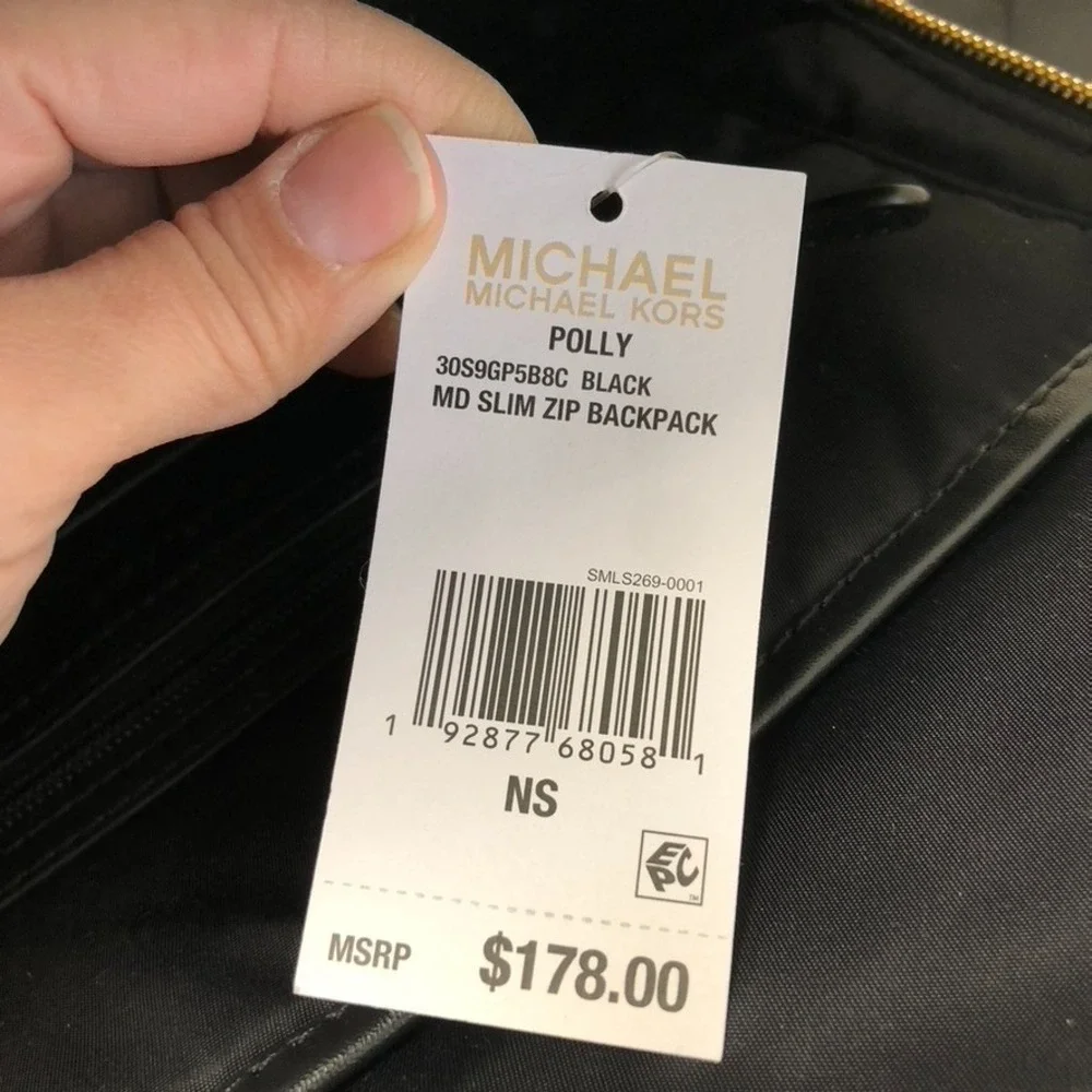 Michael Kors Polly Medium Slim‎ Zip Backpack Black Womens New Travel School New